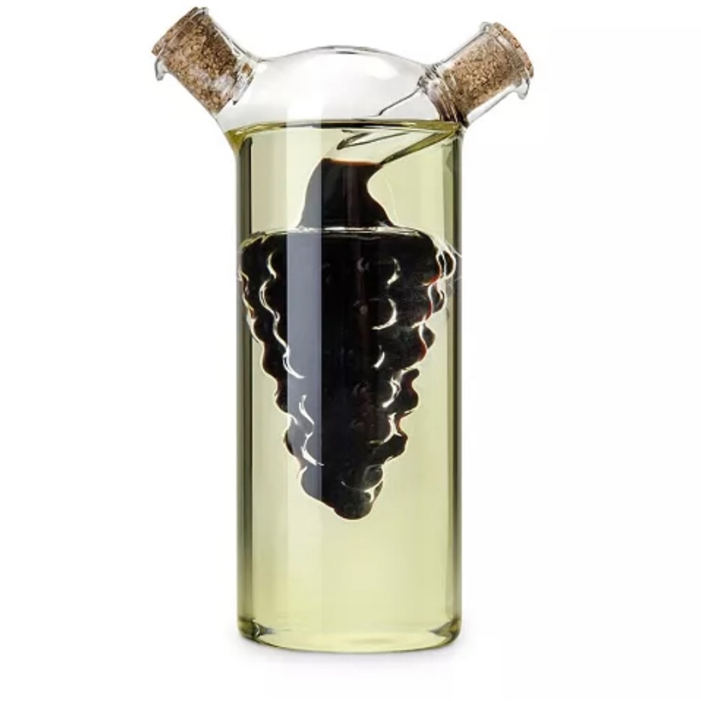 NWT True Napa glass cruet, 2-in-1 oil & vinegar server. Hand blown glass
